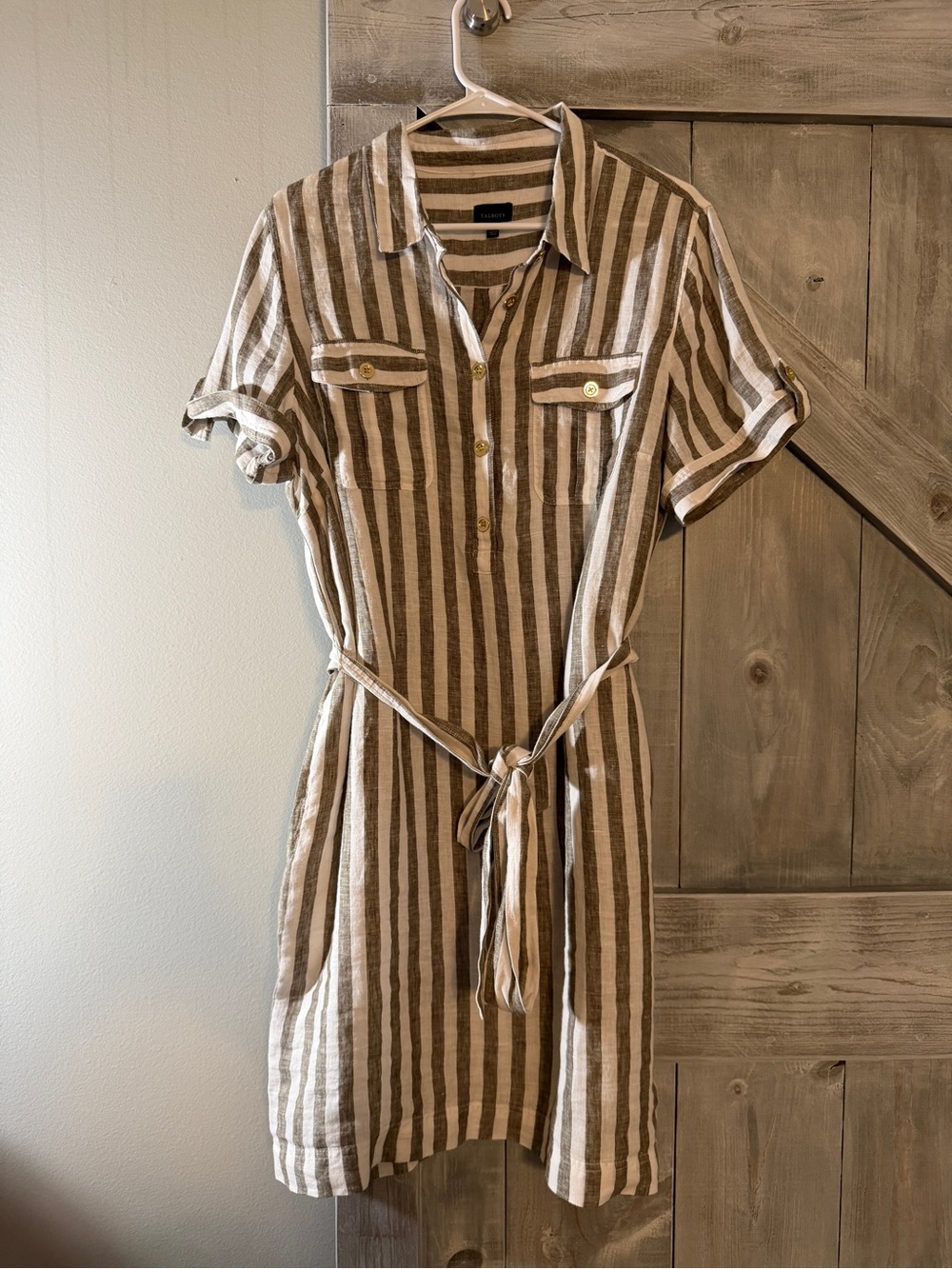 Talbots Striped Shirt Dress with Tie Belt - Gray & White